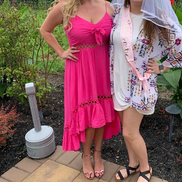 FUCHSIA HIGH LOW DRESS WITH TIE FRONT - Picture 2 of 2